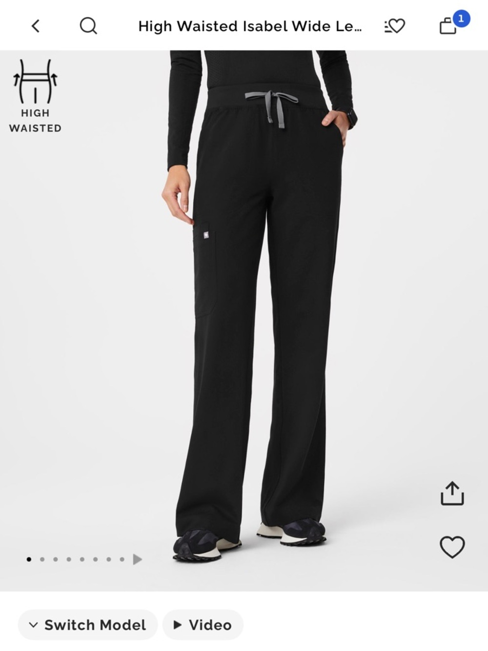 Figs High-Waisted Isabel Wide Leg Scrub Pants - Black Medium/Reg